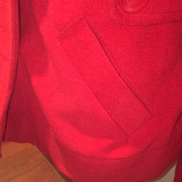 Tulle cute hooded Red Peacoat Jacket with detachable hood - Picture 8 of 17